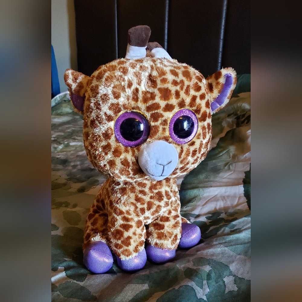 TY BEANIE LARGE 18" Safari Giraffe Plush Stuffed Animal Purple GlitteryEyes